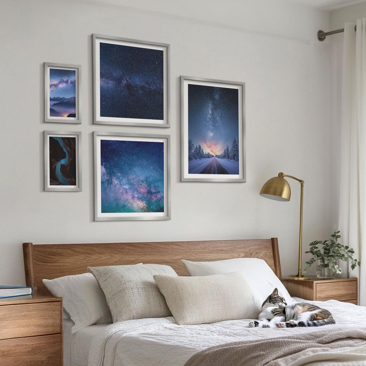 BILDER SET 5er Set - 50x50 cm & 20x30 cm & 40x60 cm Silberner Rahmen - Herbstliche Naturlandschaften - Silberfarben, Kunststoff (40/60cm) - TULUP