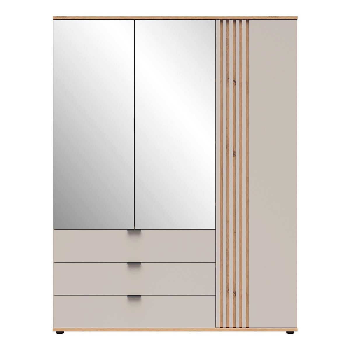 SCHRANK 3 Türen Ezra Kaschmir und Holz - Beige, Holzwerkstoff (150.5/195.5/56cm) - Petits-meubles