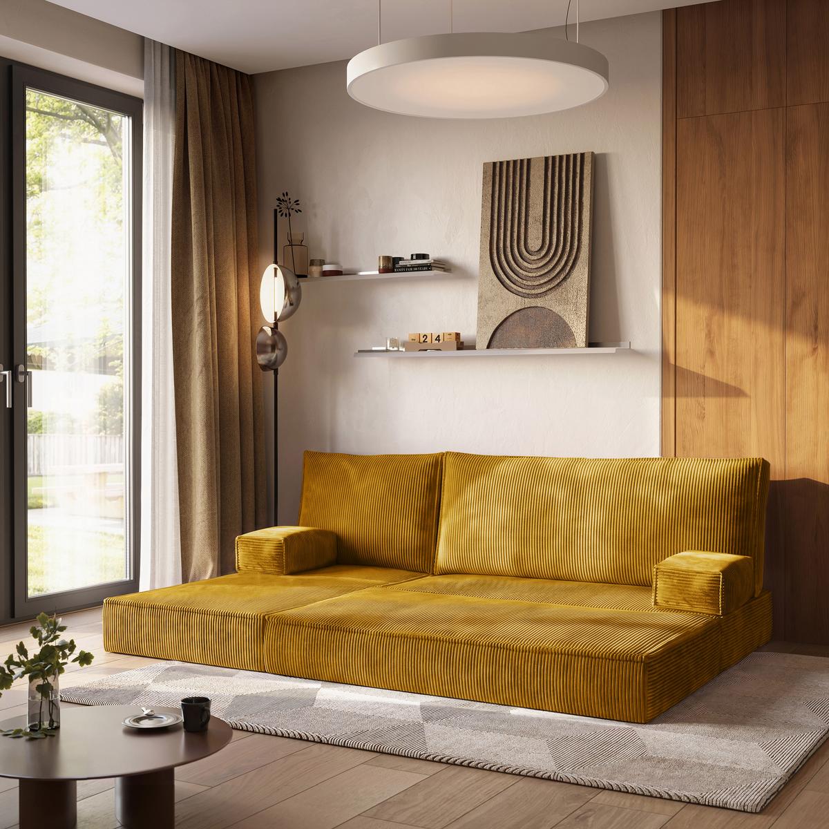 ECKSOFA NOTIA modulares Boneless Sofa mit Schlaffunktion Gelb Kordstoff - Gelb, Textil (200/120cm) - MASSENO