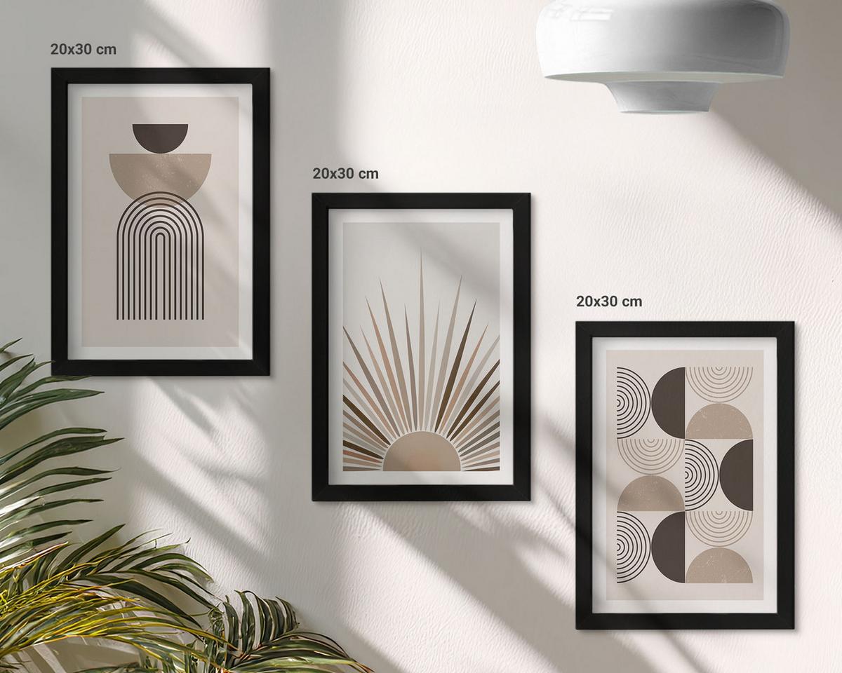 BILDER SET 3er Set - 20x30 cm Schwarzer Rahmen - Abstrakte Formen beige braun - Schwarz, Kunststoff (20/30cm) - TULUP
