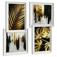 BILDER SET 4er Set - 50x50 cm & 40x60 cm Weißer Rahmen - Abstrakte Monstera-Palmenblätter - Weiß, Kunststoff (50/50cm) - TULUP