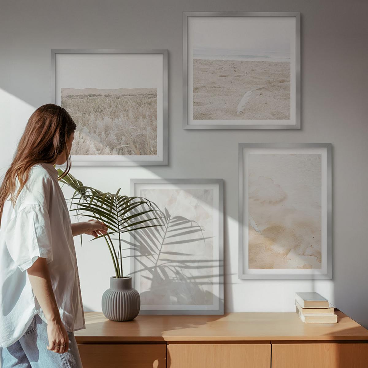 BILDER SET 4er Set - 50x50 cm & 40x60 cm Silberner Rahmen - Modische Pastelltexturen - Silberfarben, Kunststoff (50/50cm) - TULUP