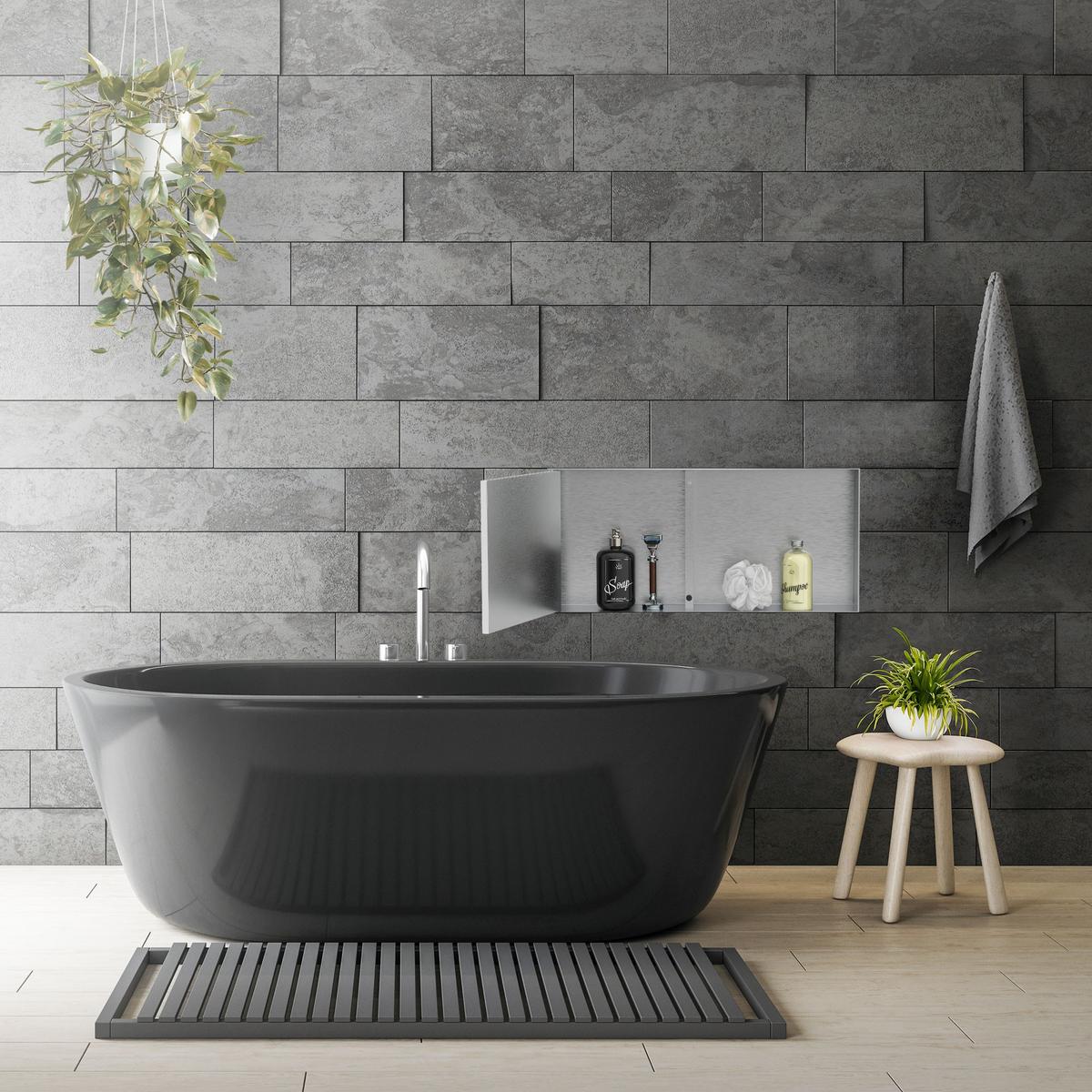 DUSCHNISCHE Edelstahl gebürstet mit befliesbarer Tür Silber 25,5/25,5 cm - Silberfarben, Metall (60/10/30cm) - LuxeBath
