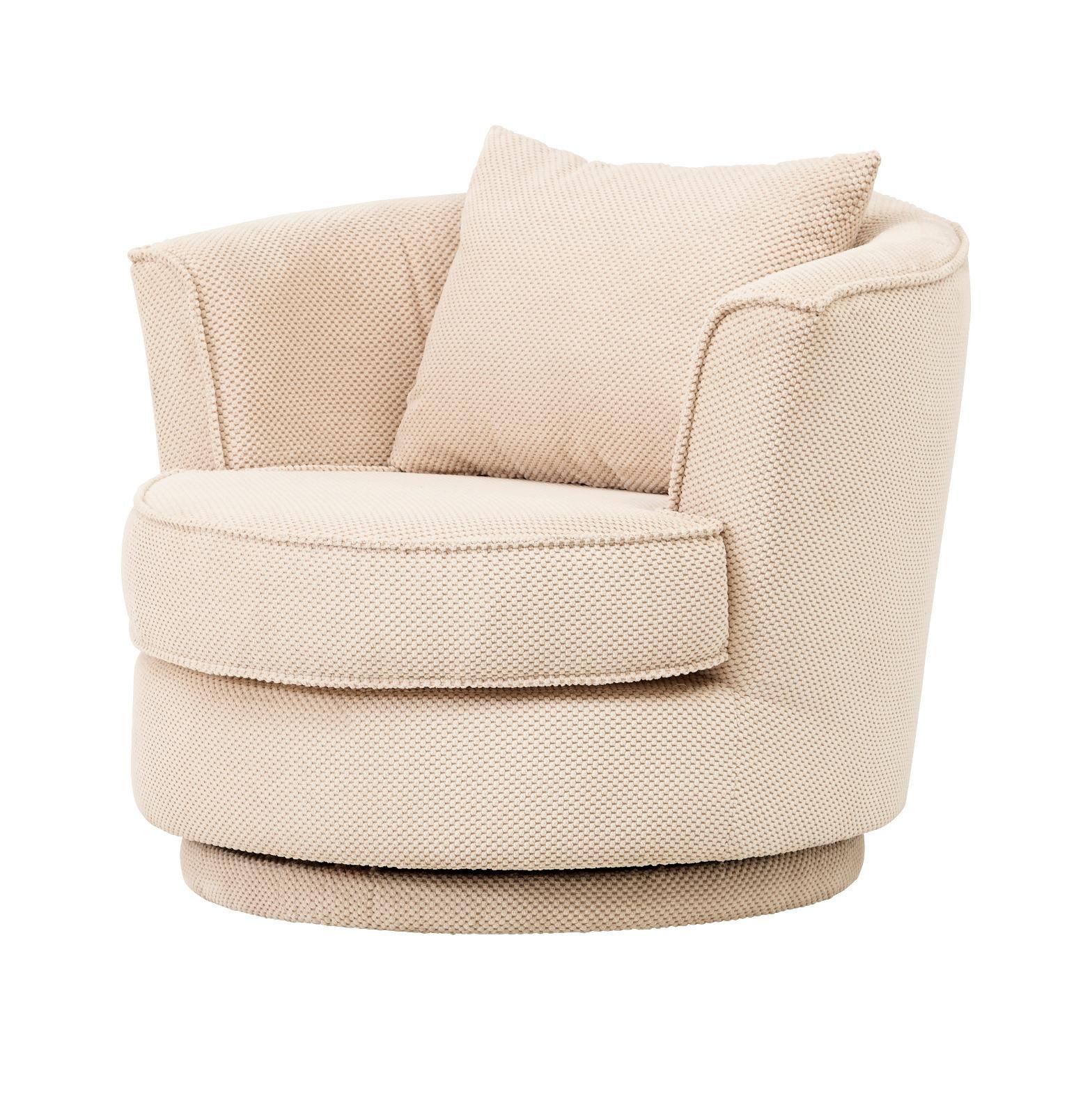 DREHSESSEL wollweiß Web-Velours, Sessel 360° drehbar inklusive Kissen - Creme/Weiß, Kunststoff/Textil (95/77/95cm)