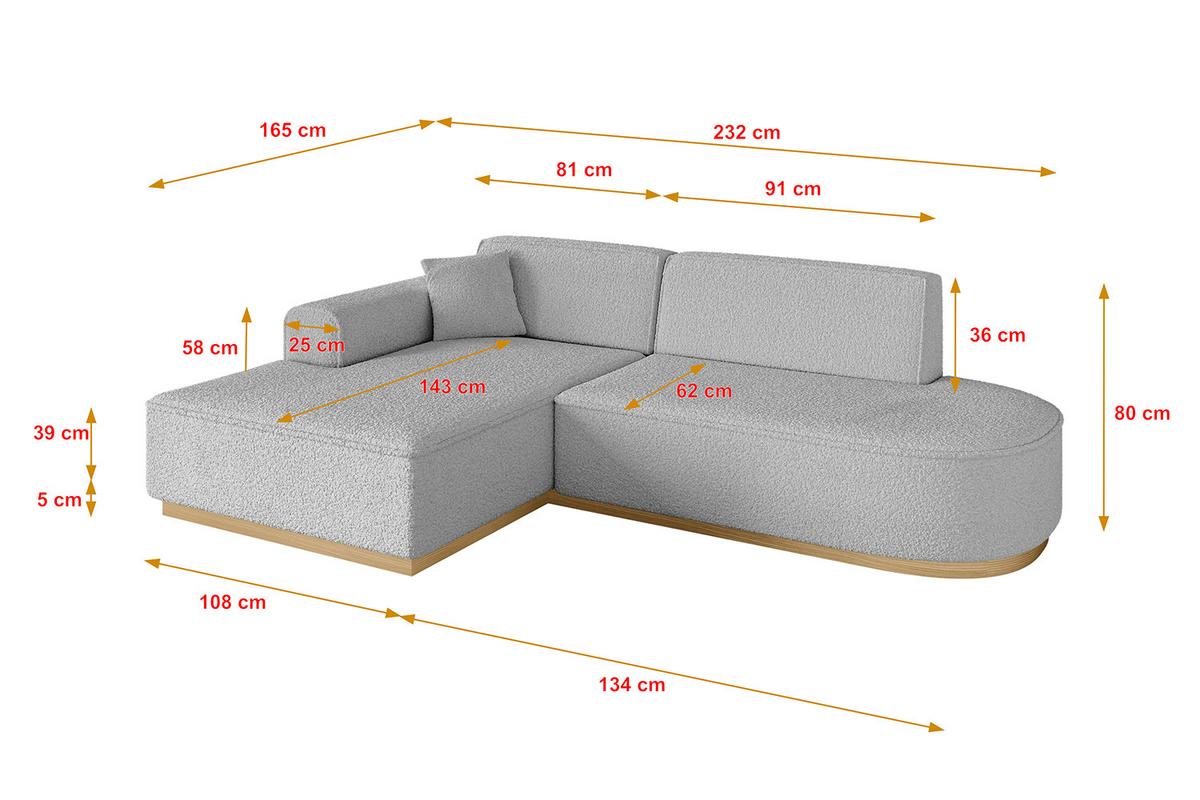 ECKSOFA Ottomane Links IREA-L1-v2 - 232x165x80 cm Hellgrau - Hellgrau, Holzwerkstoff/Textil (232/165cm) - ALTDECOR
