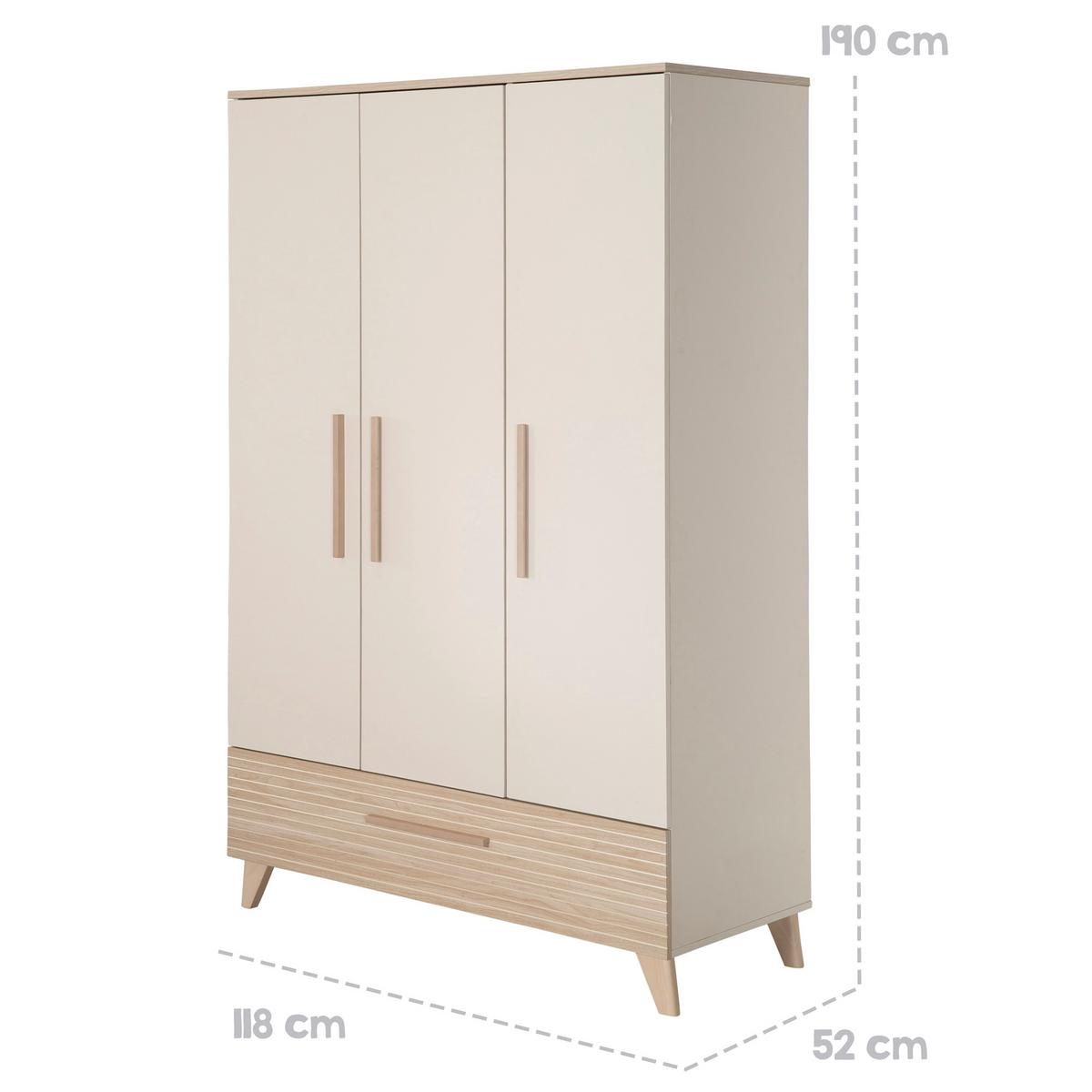 KLEIDERSCHRANK Sidney 3-türig - Kaschmir, Holz/Holzwerkstoff (118/190/52cm) - Roba