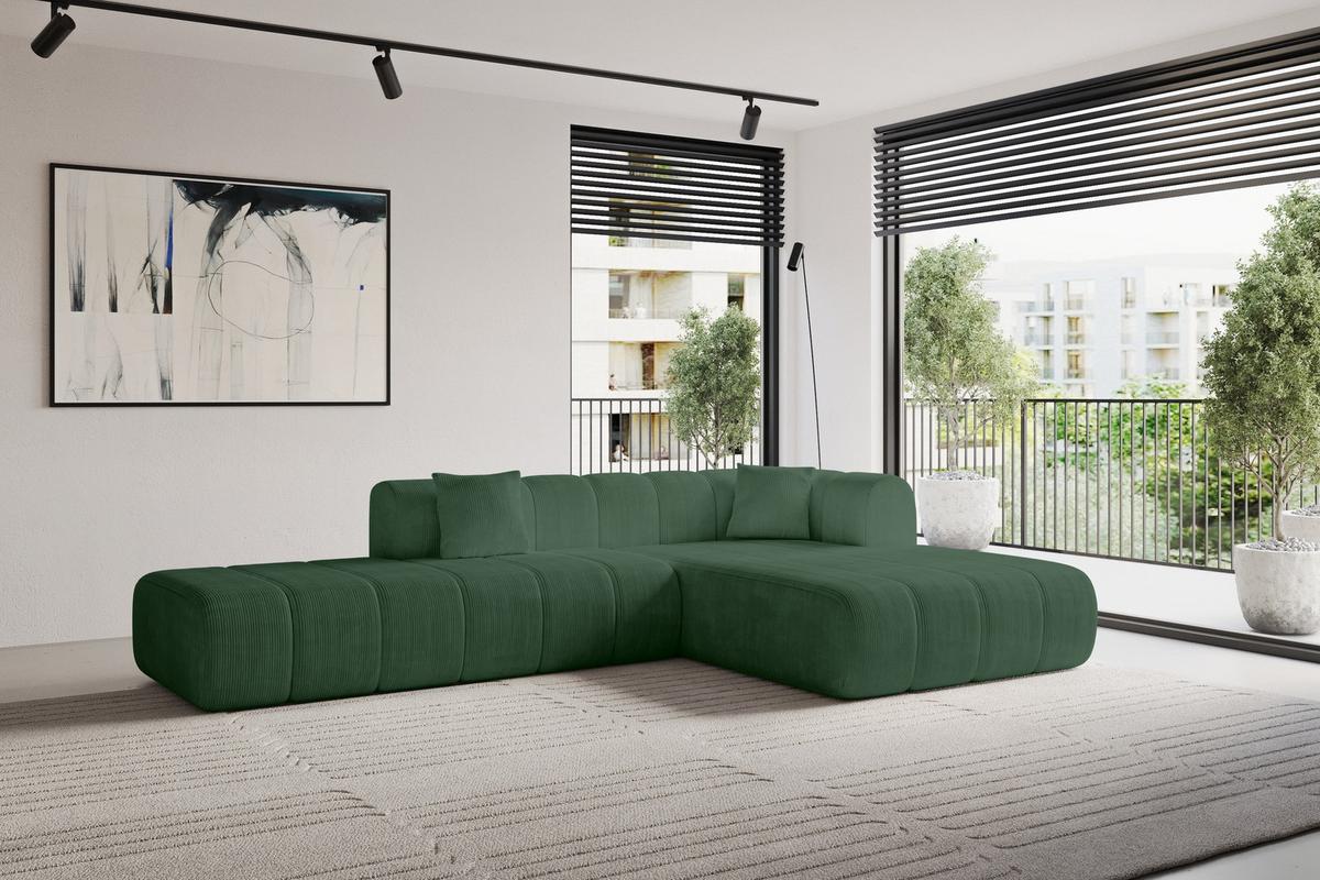 ECKSOFA Ottomane Rechts BILA-L 289x176x71 Grün Cord - Waldgrün/Schwarz, Holzwerkstoff/Kunststoff (289/176cm) - ALTDECOR