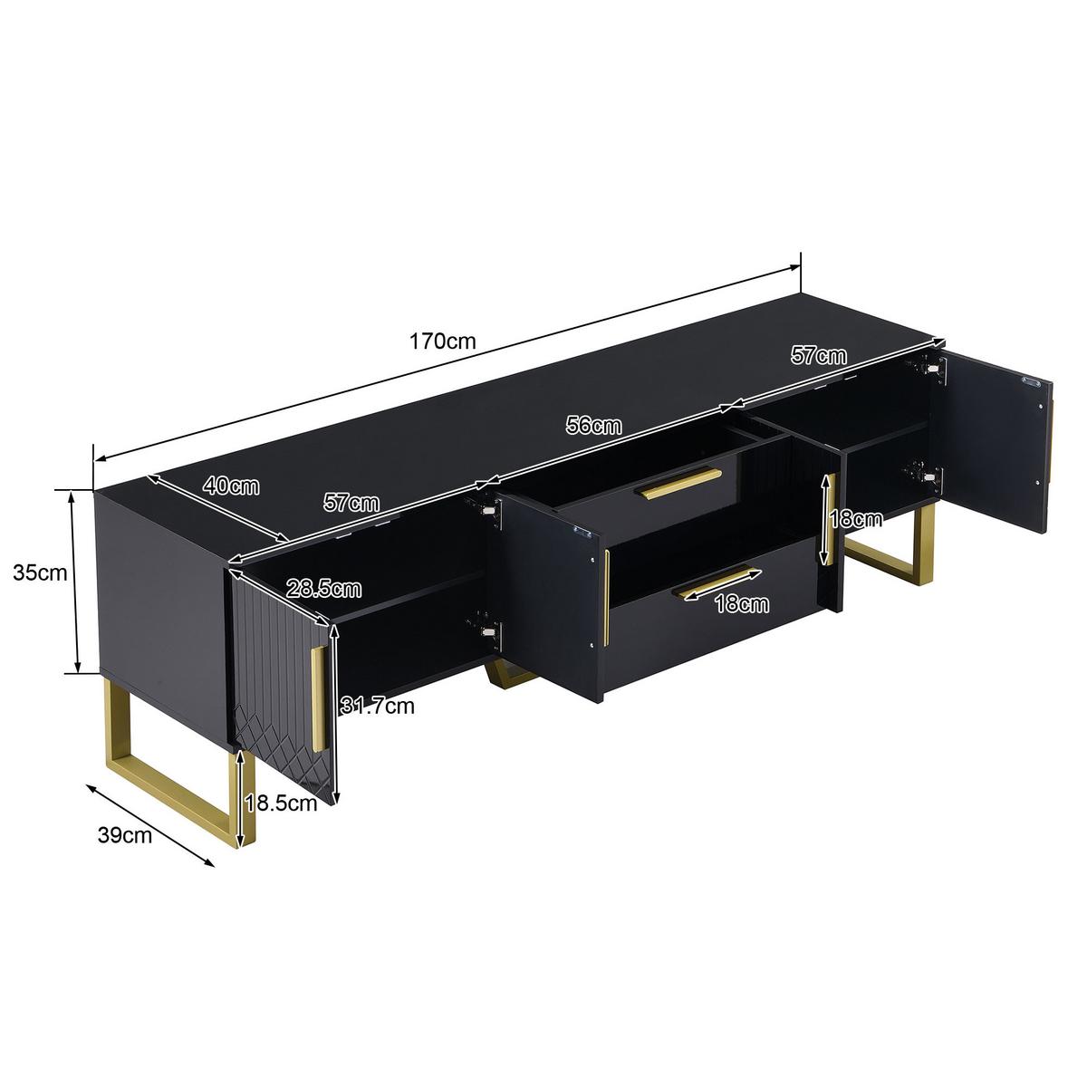 TV-SCHRANK 170 cm in Schwarz Hochglanz & Gold - Weiß, Holzwerkstoff (170/54/40cm) - Urban Meuble