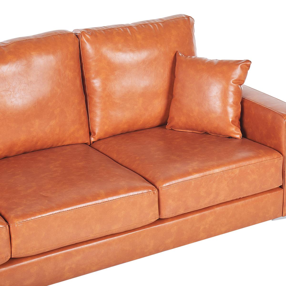 3-SITZER-SOFA Kunstleder Braun Gavle - Goldfarben, Textil (183/83/78cm) - Beliani