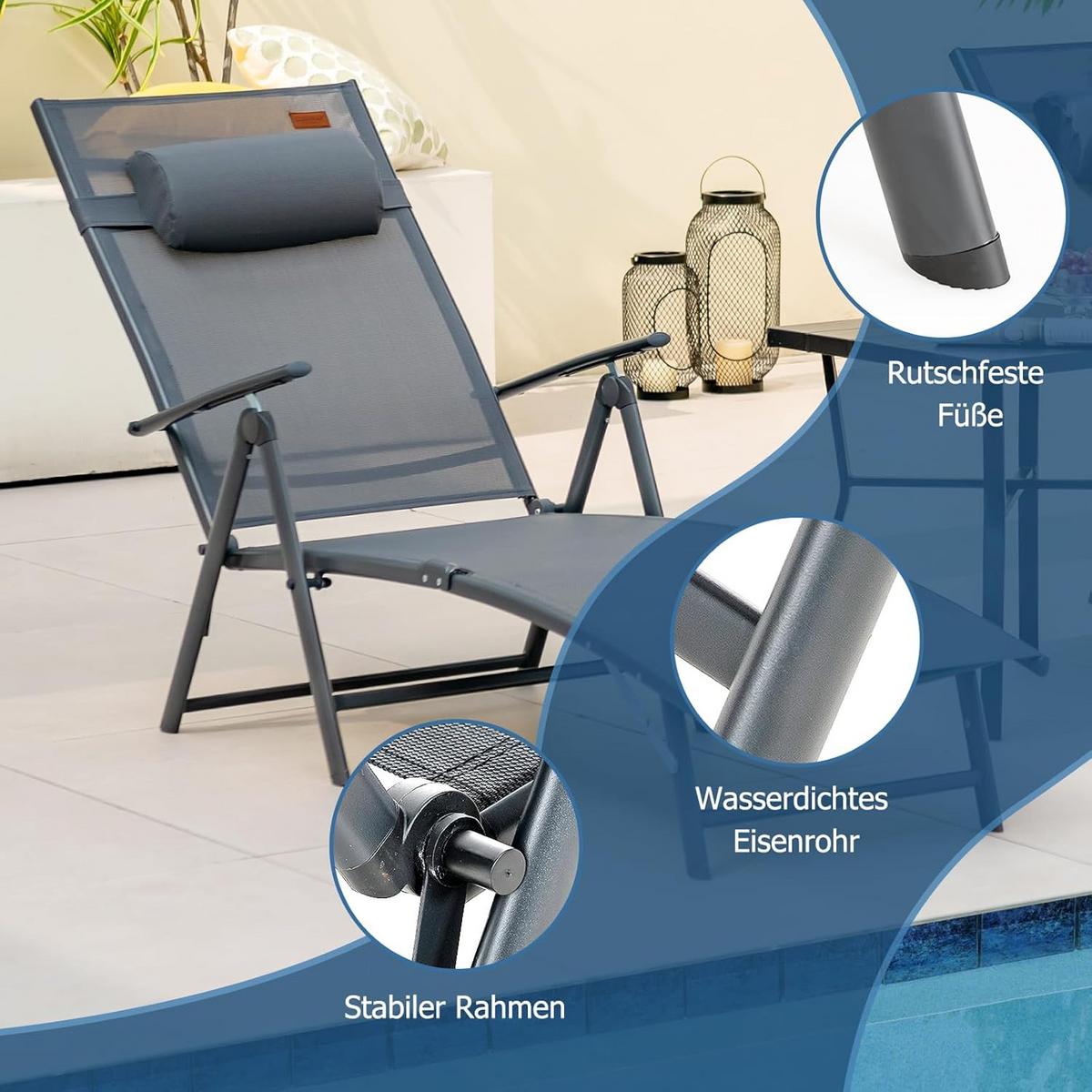 GARTENLIEGE Grau - Grau, Textil (185/73/61cm) - COSTWAY