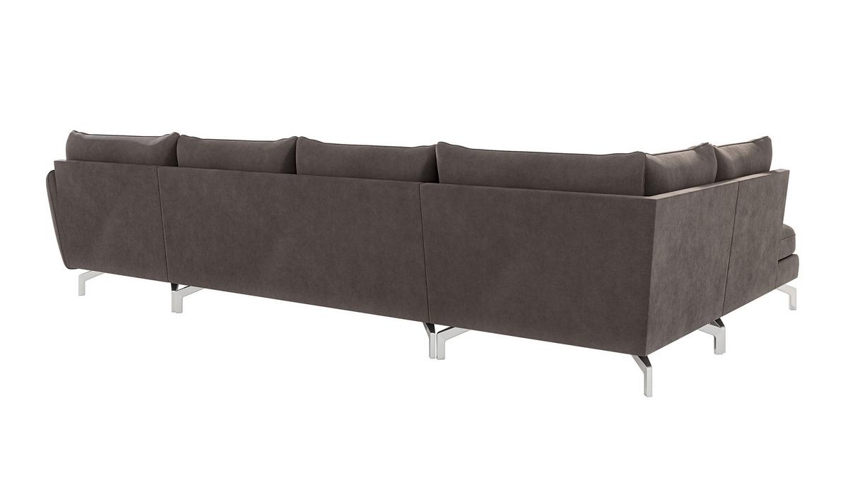 WOHNLANDSCHAFT Elou Khaki Luxusmicrofaser - Chromfarben/Dunkelbraun, Textil/Metall (336/87/200cm) - S-Style