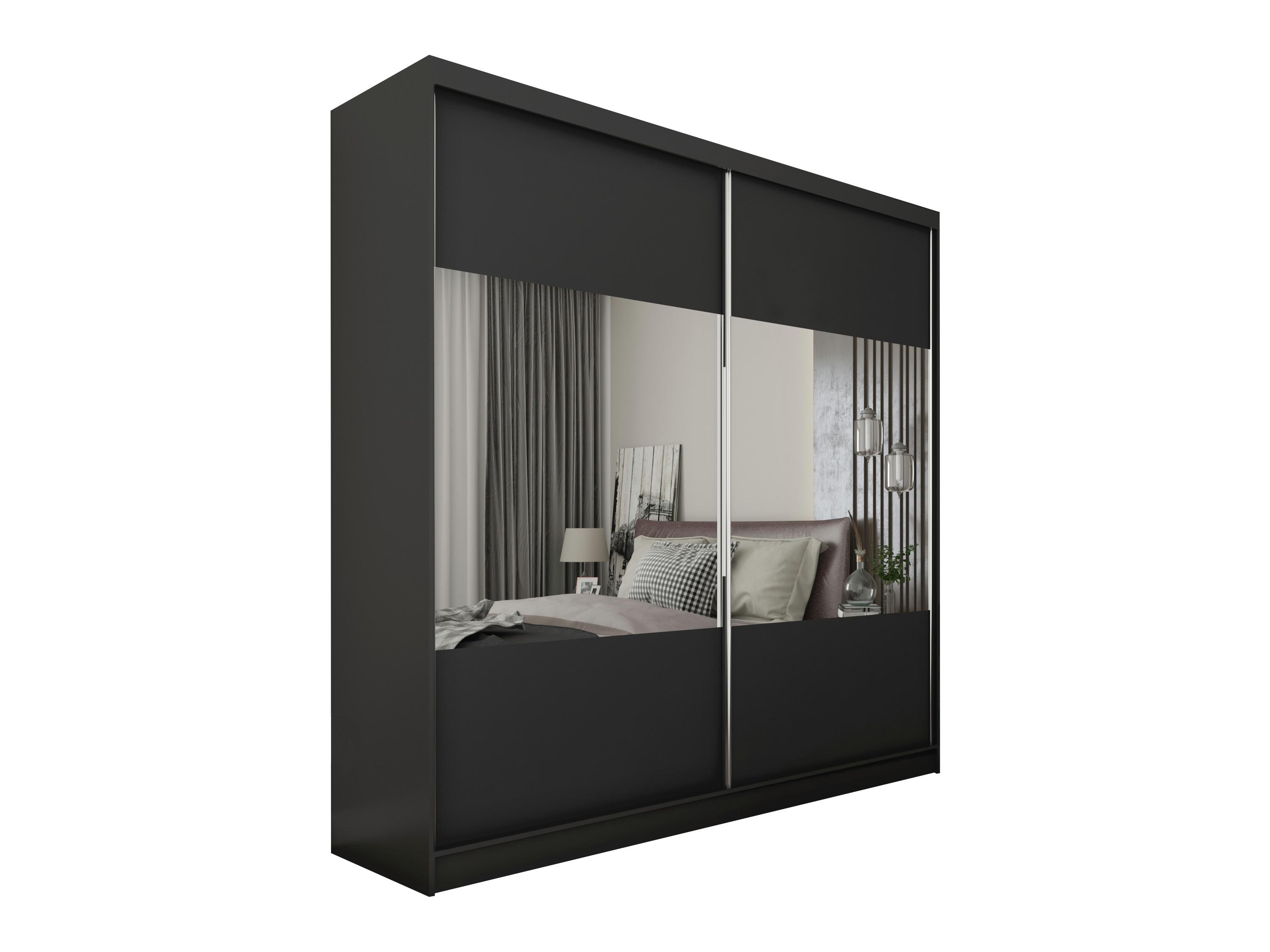 KLEIDERSCHRANK mit Spiegel-Schiebetüren und Aluminium-Leisten, LED-Beleuchtung - CELI - 200 cm Schwarz - Schwarz, Holzwerkstoff (200/216/61cm) - ALTDECOR