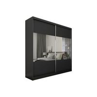 KLEIDERSCHRANK mit Spiegel-Schiebetüren und Aluminium-Leisten, LED-Beleuchtung - CELI - 200 cm Schwarz - Schwarz, Holzwerkstoff (200/216/61cm) - ALTDECOR