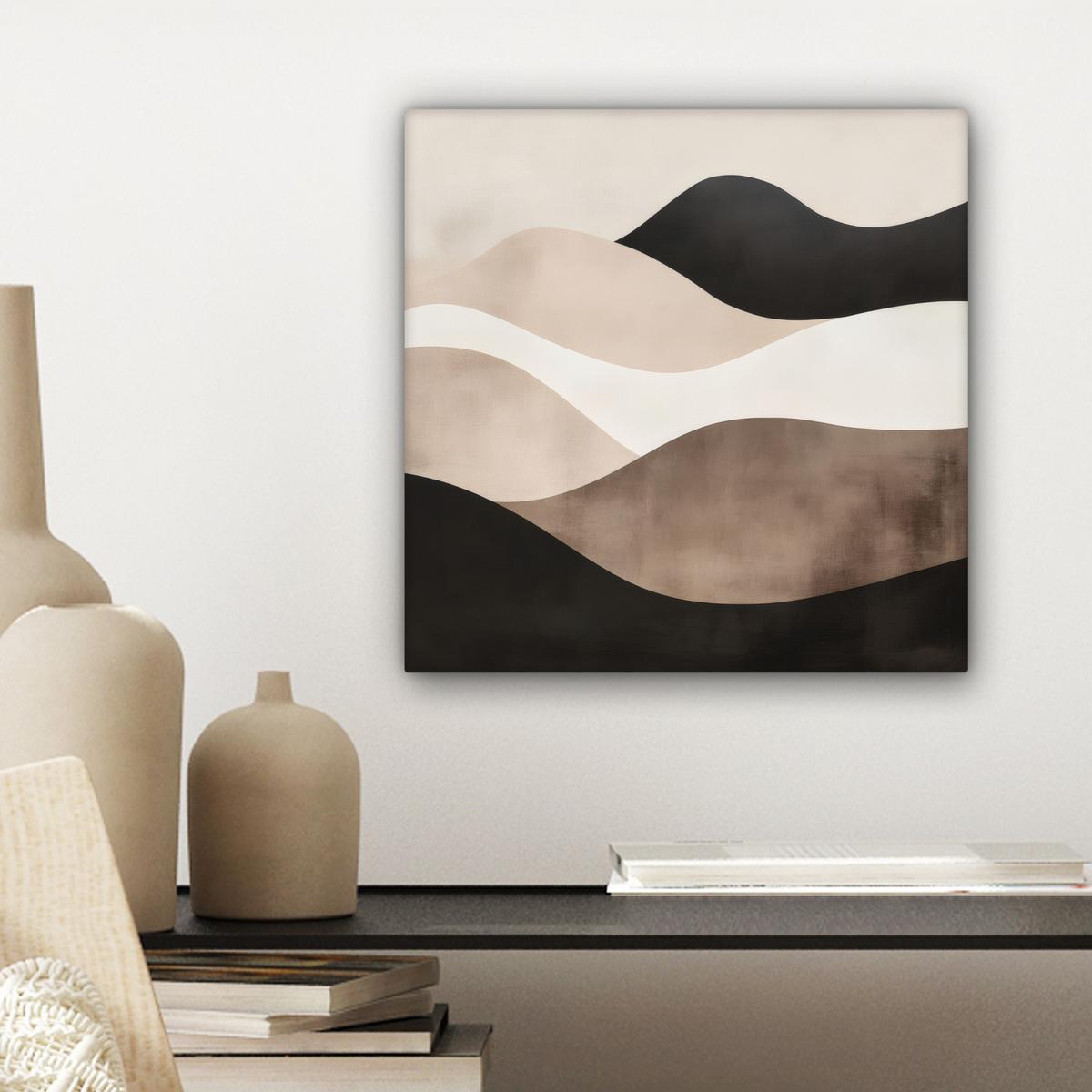 LEINWANDBILD Abstrakt - Landschaft - Wellen - Cremefarben Deko Wohnzimmer 20x20 cm - Cappuccino, Textil (20/20cm) - MuchoWow