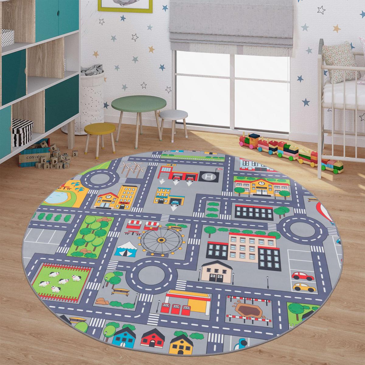 KINDERTEPPICH Grau Ø 160 cm - Multicolor, Kunststoff (160/160cm) - TT Home