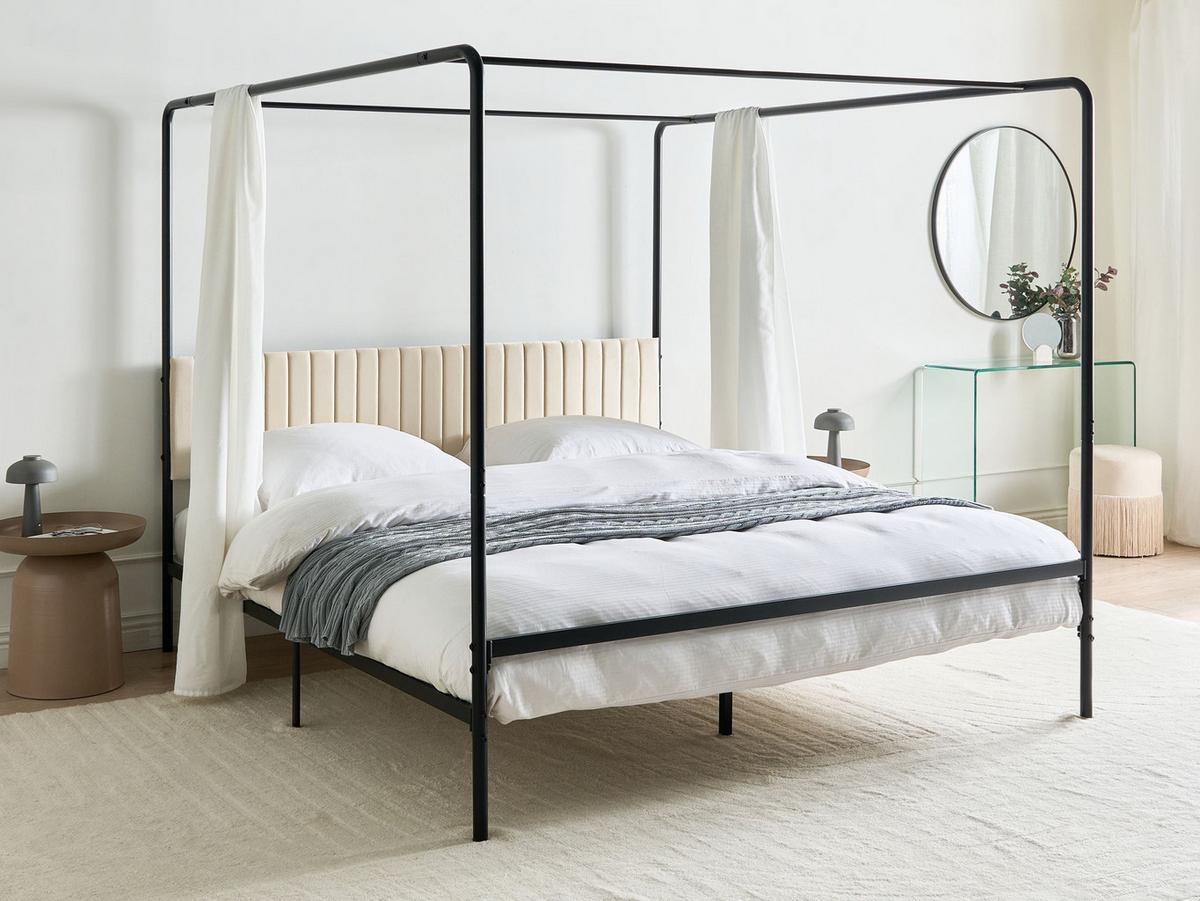 HIMMELBETT Metall 180/200 cm Schwarz Mirabeau - Beige/Schwarz, Metall (180/200cm) - Beliani