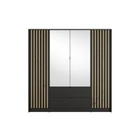 DREHTÜRENSCHRANK SATREN 200/200,5/54,5cm 4-türig mit Spiegel Schwarz - Schwarz/Eiche Artisan, Holzwerkstoff (200/200.5/54.5cm) - MASSENO
