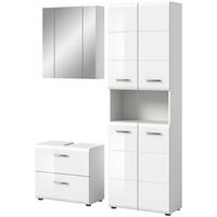 BADMÖBEL-SET 3-teilig weiß Hochglanz, Badkombination mit großem Badschrank - Weiß Hochglanz/Silberfarben, Glas/Holzwerkstoff (135/185/30cm) - Inn.Furn