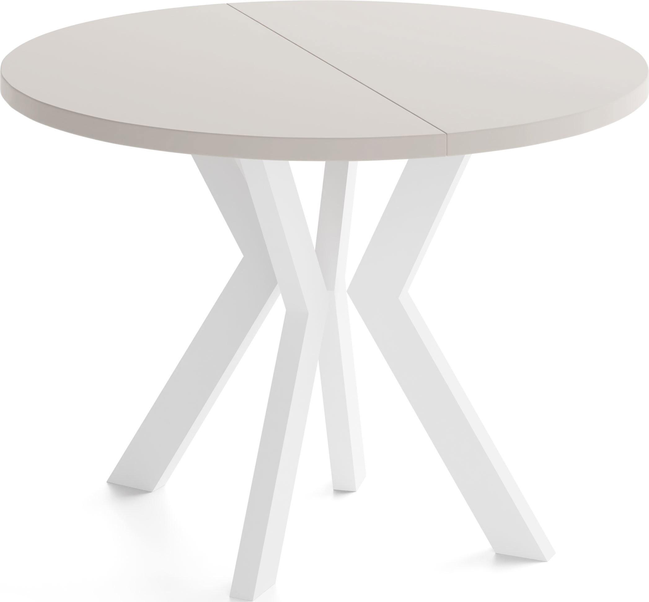 ESSTISCH Savio Weiß rund ausziehbar verlängerbar, Kaschmir 90-190/90/77 cm - Kaschmir/Beige, Holz/Holzwerkstoff (90/190/77cm) - WFL GROUP