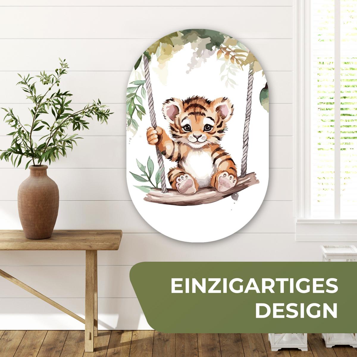 WANDBILD Tiger - Tier - Kinder - Dschungel Wanddeko Schlafzimmer 60x90 cm - Dunkelorange, Kunststoff (60/90cm) - MuchoWow