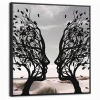 LEINWAND Bilder mit Rahmen - Strand - Meer - Menschen - Baum - Moderne Kunst - 90x90 - Hellgrau, Textil (90/90cm) - MuchoWow