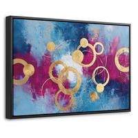 LEINWAND Bilder mit Rahmen - Kreise - Gold - Abstrakt - 30x20 - Blau, Textil (30/20cm) - MuchoWow