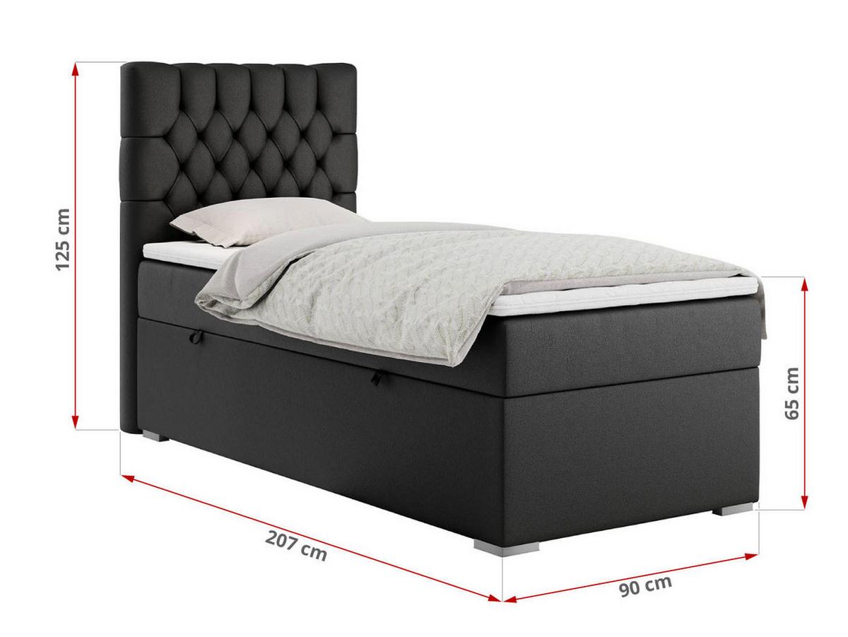 BOXBETT PERA 90/200 Schwarz Kunstleder - H4 - Rechts Seite - Schwarz, Holz/Textil (90/200cm) - MKS