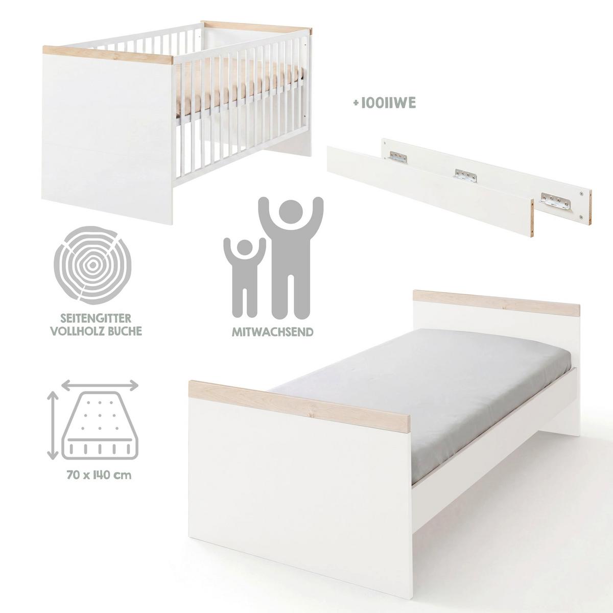 KINDERBETT Jimmy Weiß / Eiche - Eichefarben/Weiß, Holzwerkstoff (70/140cm) - Roba