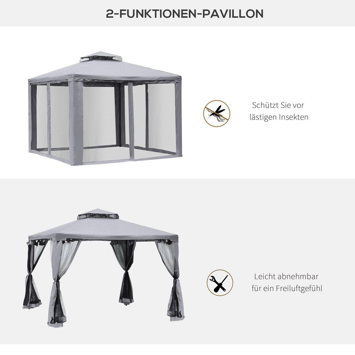 GARTENPAVILLON Metall+Polyester Hellgrau - Hellgrau, Textil (294/265/294cm) - Outsunny