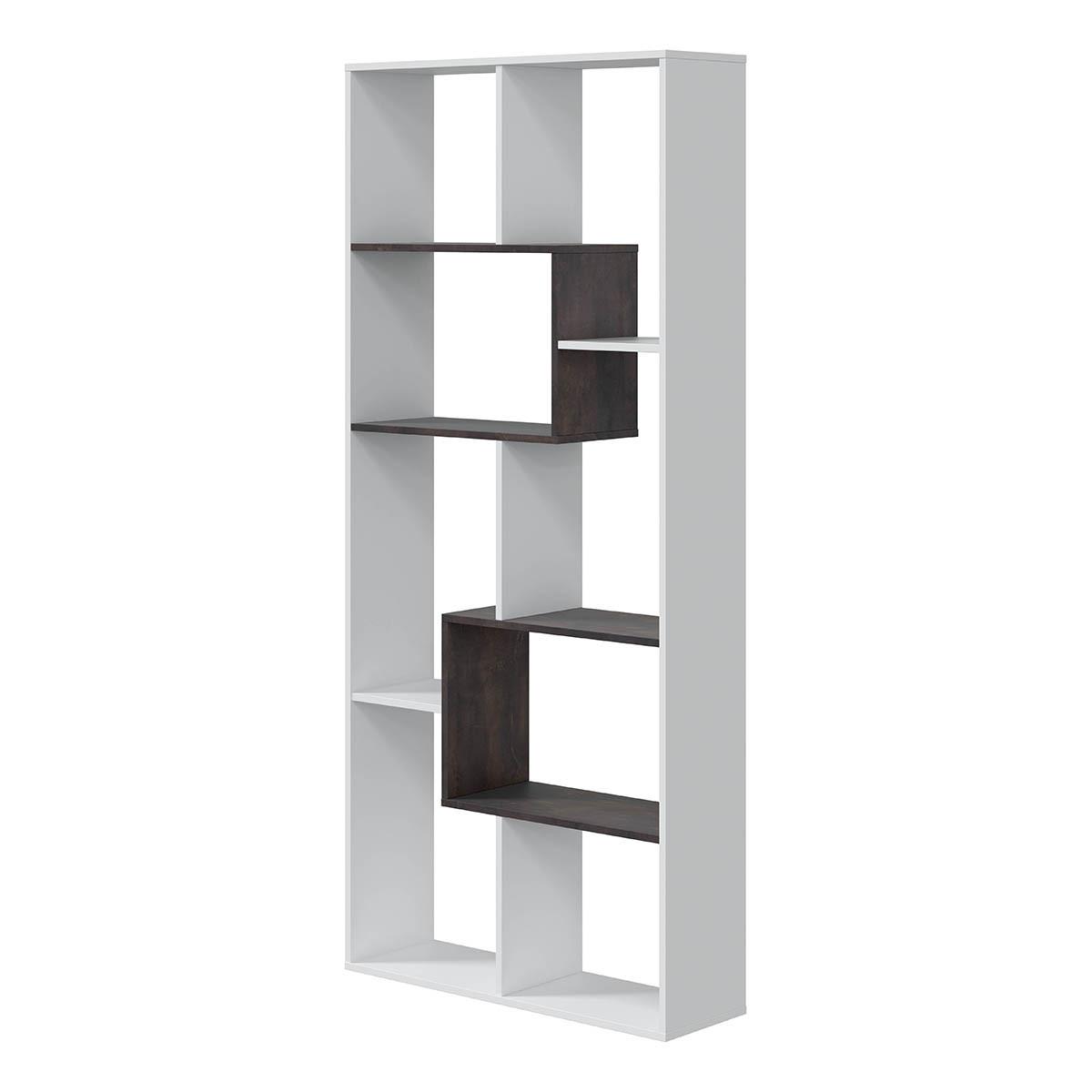 BÜCHERREGAL mit 8 Ablagefächern H180 cm - Kawa - Weiß, Holzwerkstoff (25/180/9.6cm) - Calicosy