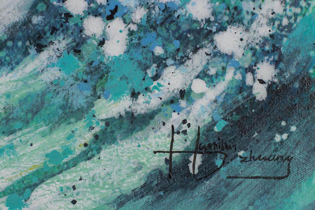 ACRYLBILD HANDGEMALT 90/60 cm - Türkis/Blau, Holz/Textil (90/60cm) - KUNSTLOFT