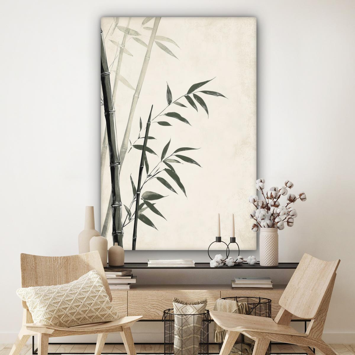 LEINWANDBILD Japandi - Bambus - Beige Deko Groß 90x140 cm - Eukalyptusholzfarben, Textil (90/140cm) - MuchoWow