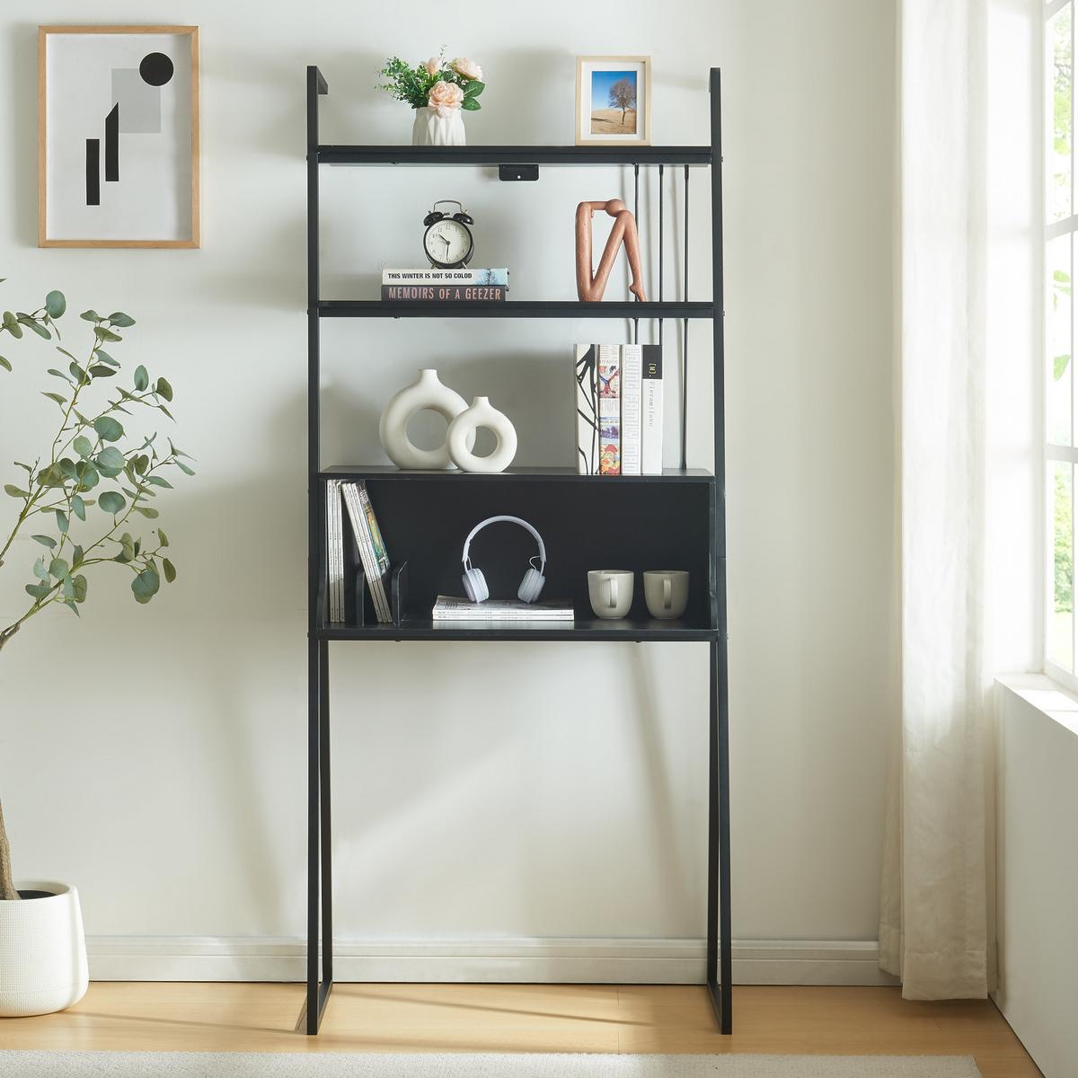 SCHREIBTISCH Storfjord - Schwarz, Holzwerkstoff/Metall (40/80/183.5cm) - [en.casa]