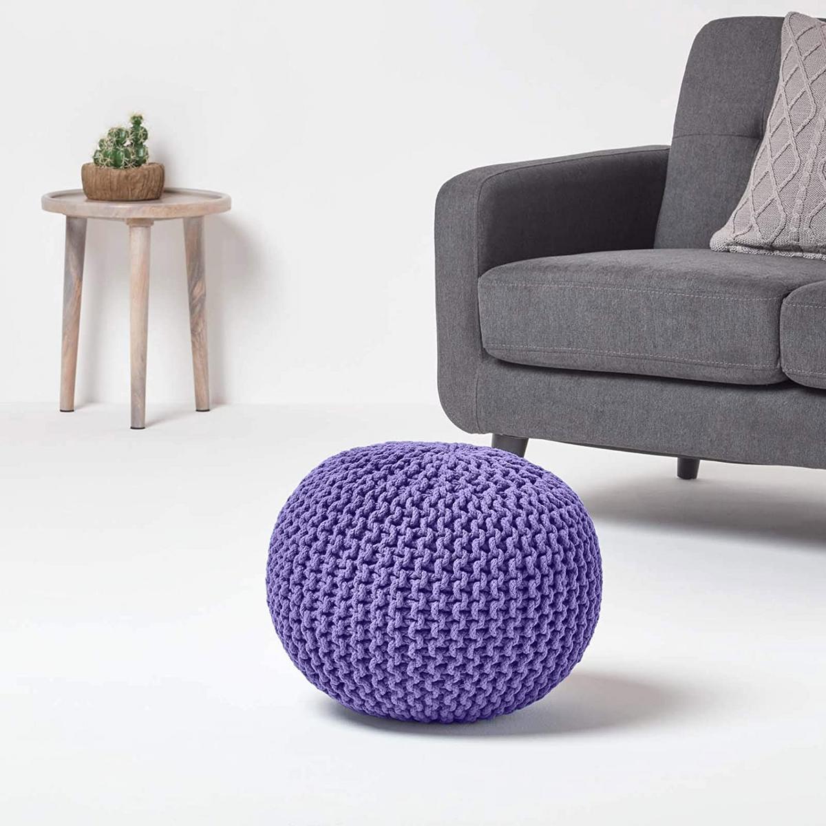 STRICK-POUF lila, 40/40/35 cm - Violett, Textil (40/35/40cm) - Homescapes