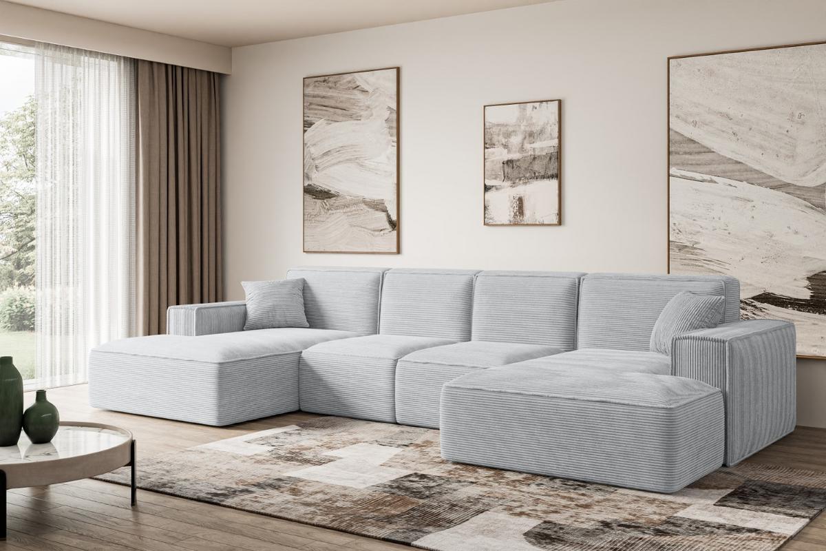 WOHNLANDSCHAFT SIERRA-U - 349x169x80 cm Grau Cord - Schwarz/Grau, Holzwerkstoff/Kunststoff (349/80/169cm) - ALTDECOR