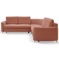ECKSOFA VELA R-S Rosa Velours-Stoff mit Schlaffunktion - Rosa, Holz (251/251cm) - MASSENO