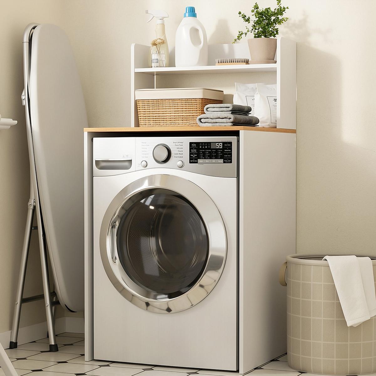 WASCHMASCHINENUNTERBAU mit Regal BZR224 - Ahornfarben, Fell (65/126/60cm) - SoBuy