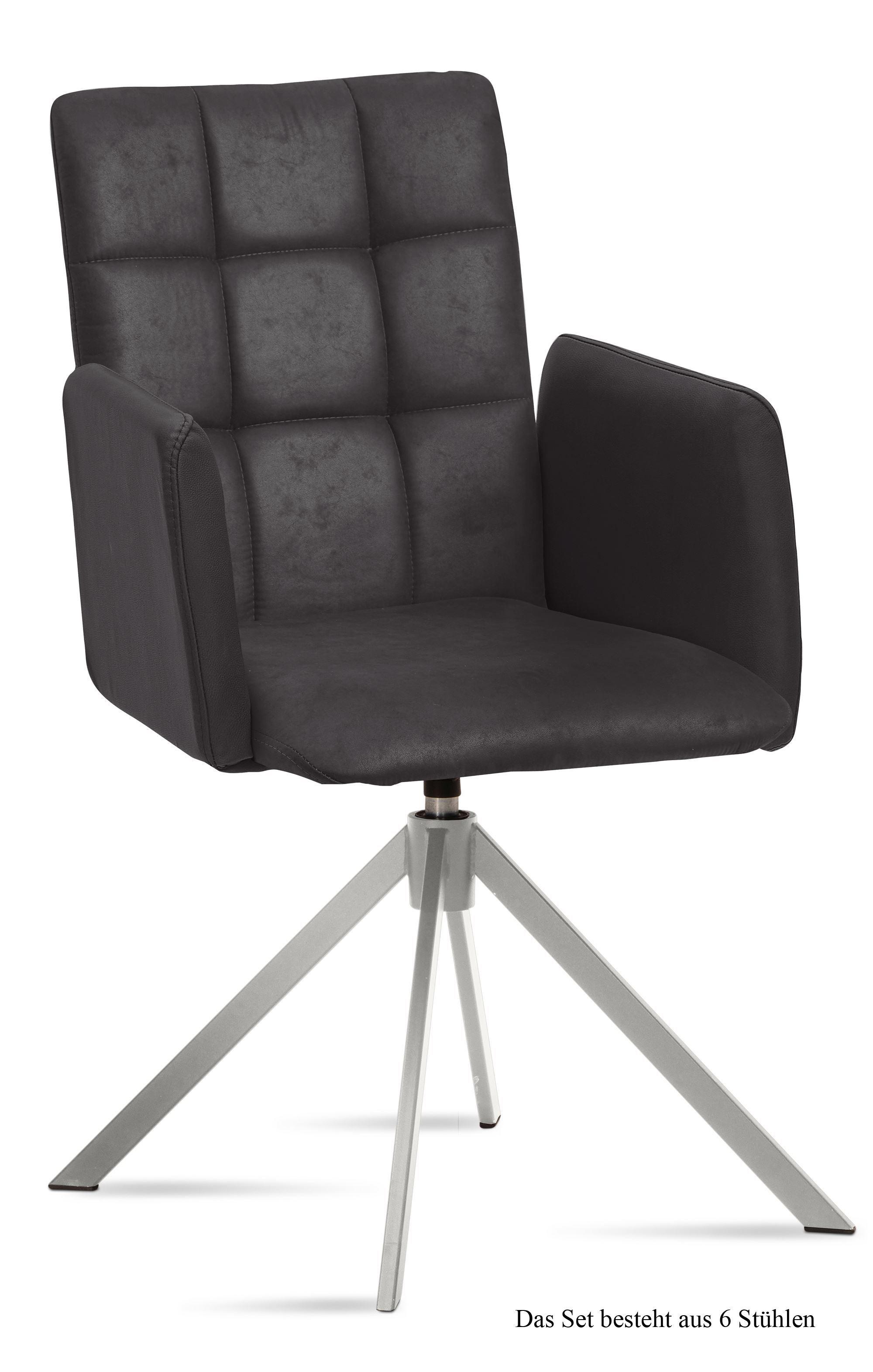 ARMLEHNSTUHL drehbar (6er-Set) Drusie 52x91x60 Edelstahl/Anthrazit - Edelstahlfarben/Anthrazit, Kunststoff (60/91/52cm) - 58aufmkessel