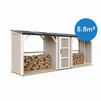 BRENNHOLZLAGER doppelt mit Geräteraum 6,49 m², zwei Brennholzbereiche mit insgesamt ~8,8 m³ Fassungsvermögen - Braun, Holz (118/220/550cm) - Timbela