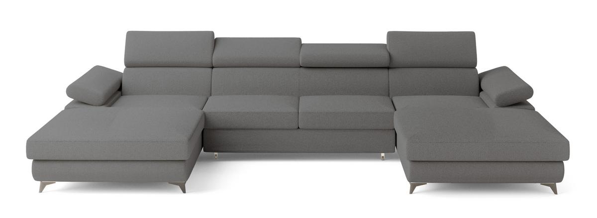 WOHNLANDSCHAFT DETTI Grau Boucle-Stoff mit Schlaffunktion - Grau, Holz (339/89/190cm) - MASSENO