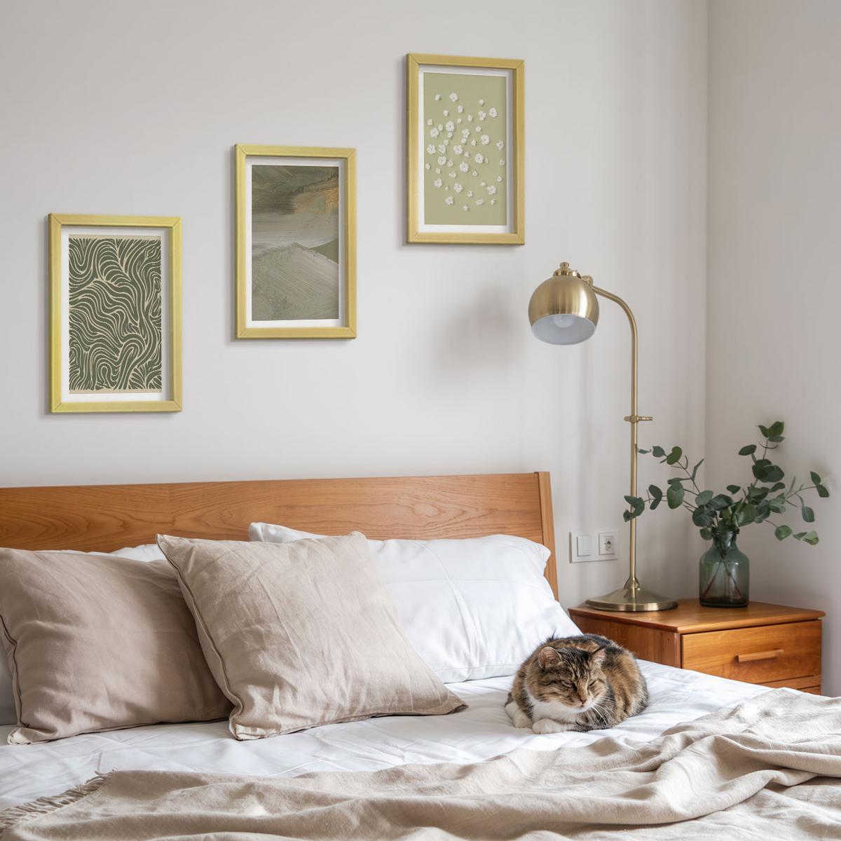 BILDER SET 3er Set - 20x30 cm Goldrahmen - Abstrakte florale Wellenmuster - Goldfarben, Kunststoff (20/30cm) - TULUP