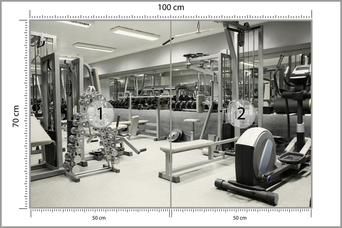 FOTOTAPETE Fitnessstudio Innenraum Equipment Modern Sport 100x70 - Ecru/Creme, Papier (100/70cm) - Muralo