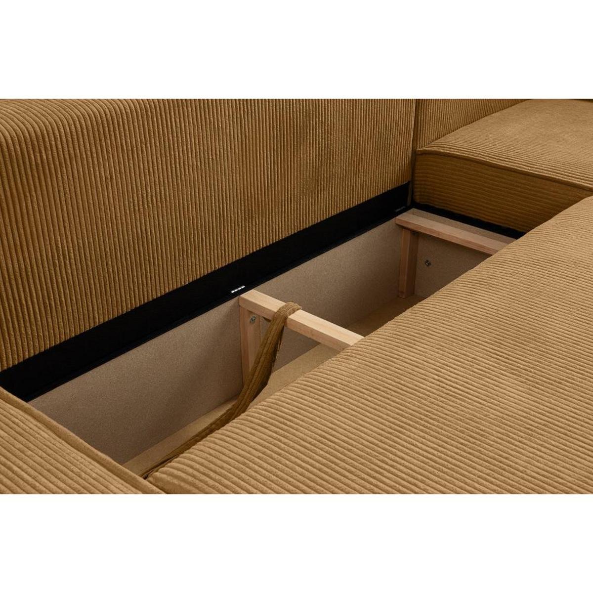 WOHNLANDSCHAFT Hektor U mit Schlaffunktion gelb - Gelb/Schwarz, Kunststoff/Textil (377/94/152cm) - Beautysofa