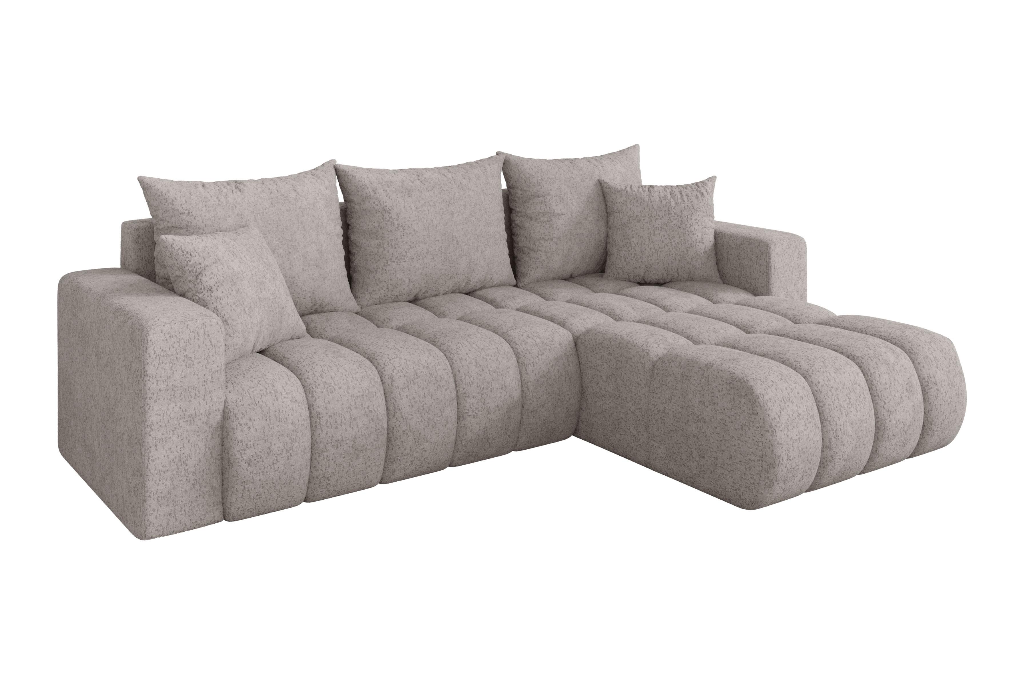 ECKSOFA mit Schlaffunktion Ottomane Rechts MILA-L-v1 277x195x86 Hellgrau Velours - Hellgrau/Schwarz, Holzwerkstoff/Kunststoff (277/194cm) - ALTDECOR