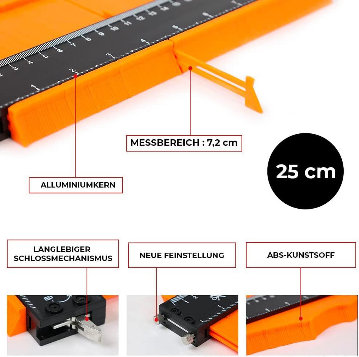KONTURENLEHRE 25 cm - Orange, Kunststoff (29/14/2cm) - bestTools