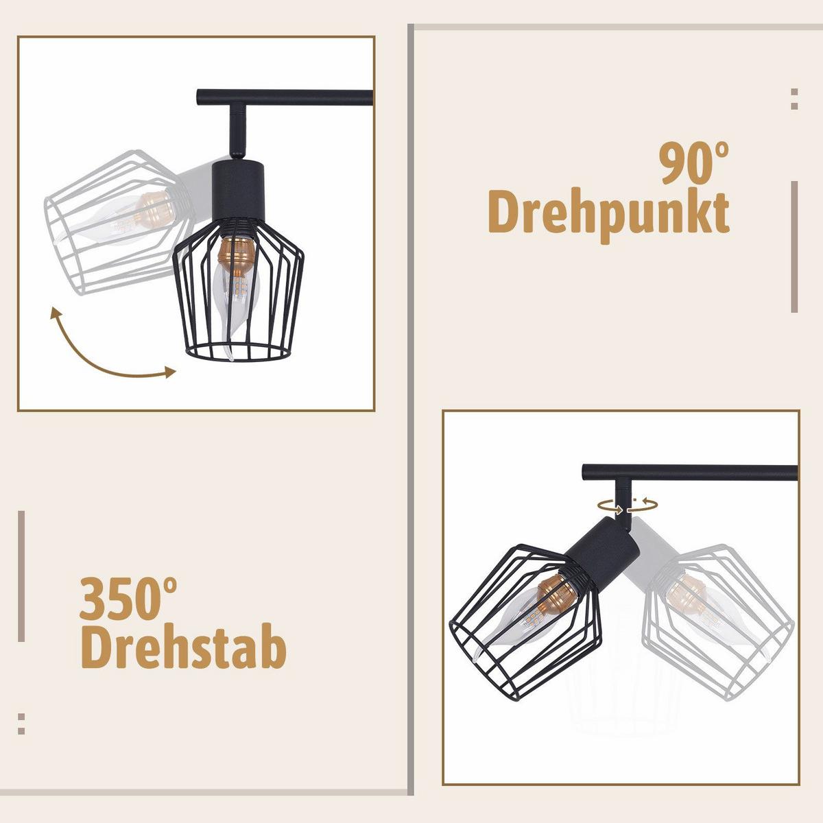 DECKENSTRAHLER Franziska 3-flammig 46/10/10 cm - Schwarz, Metall (46/10/10cm) - Nettlife