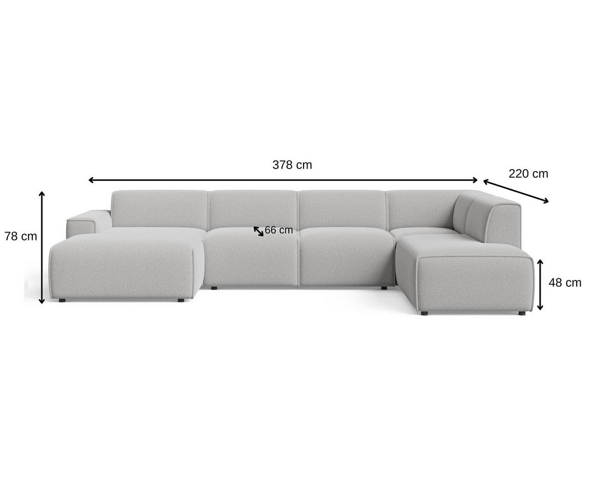 ECKSOFA U Belluno Creme Rechts - Creme/Schwarz, Holz/Kunststoff (220/378cm) - Graingold