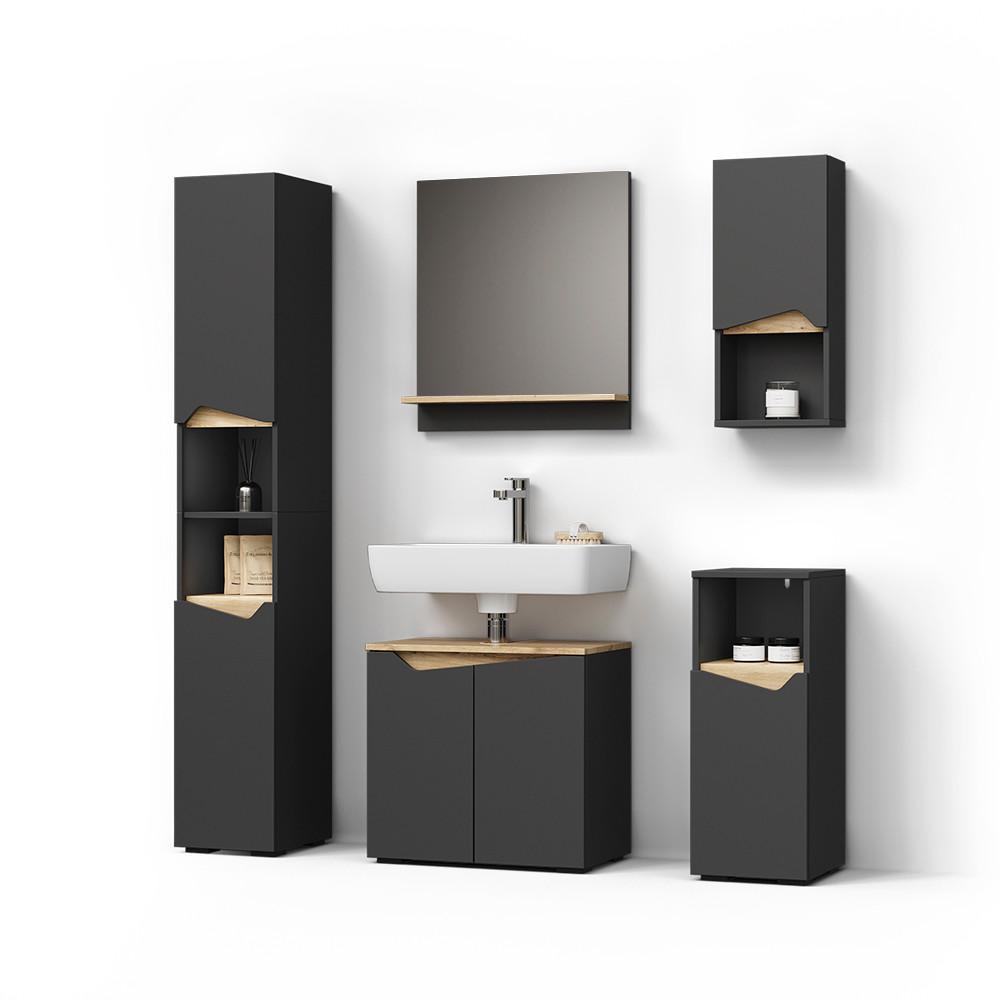 BADMÖBEL-KOMBINATION Timavo Anthrazit 5 Teile - Anthrazit, Holzwerkstoff (60/57/35cm) - Livinity®