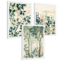 POSTER 3er-Set Wandbilder Floral Bäume modern Wohnzimmer Deko, Schlafzimmer, Küche, Badezimmer Weißer Rahmen A3 - Weiß, Papier (29.7/1/42cm) - Nacnic