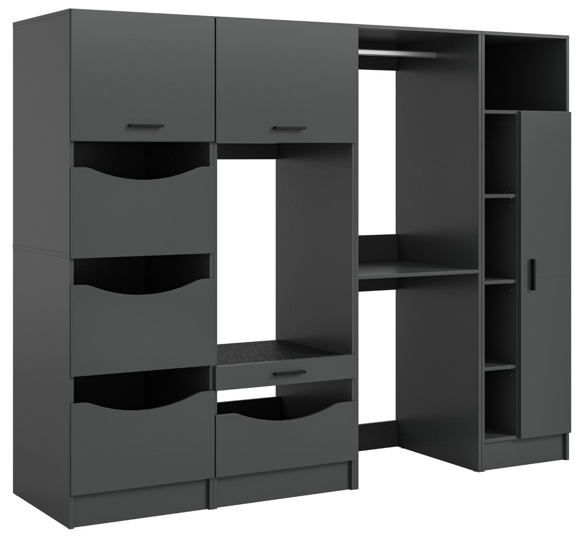 WASCHMASCHINENSCHRANK grau Set 4-teilig 242 x 196 cm, XXXL mit viel Stauraum - Schwarz/Grau, Holzwerkstoff/Kunststoff (242/196/68cm) - Inn.Furn
